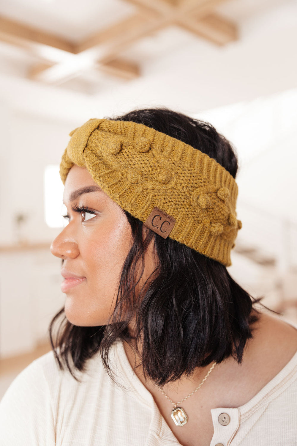Womens - Pom Knit Head Wrap In Mustard