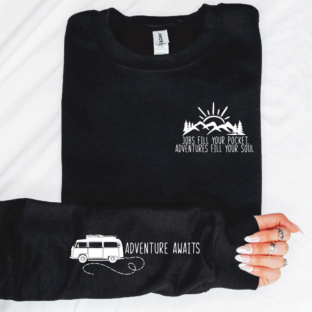 Adventure awaits With Sleeve Accent Sweatshirt-Ever Joy