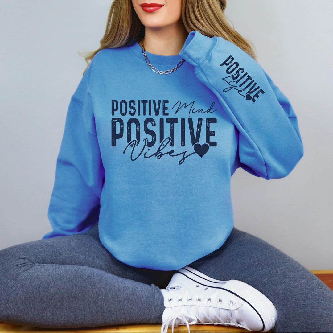 Positive Mind Positive Vibes With Sleeve Accent Sweatshirt