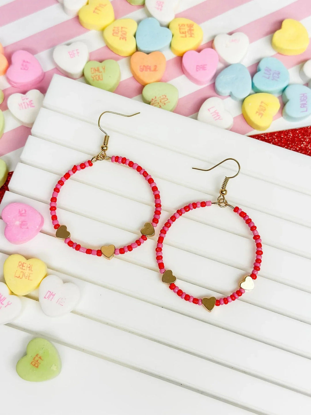 Womens - PREORDER: Heart Beaded Dangle Hoop Earrings