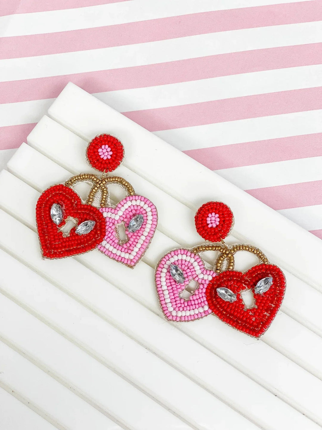 Womens - PREORDER: Heart Lockets Beaded Dangle Earrings