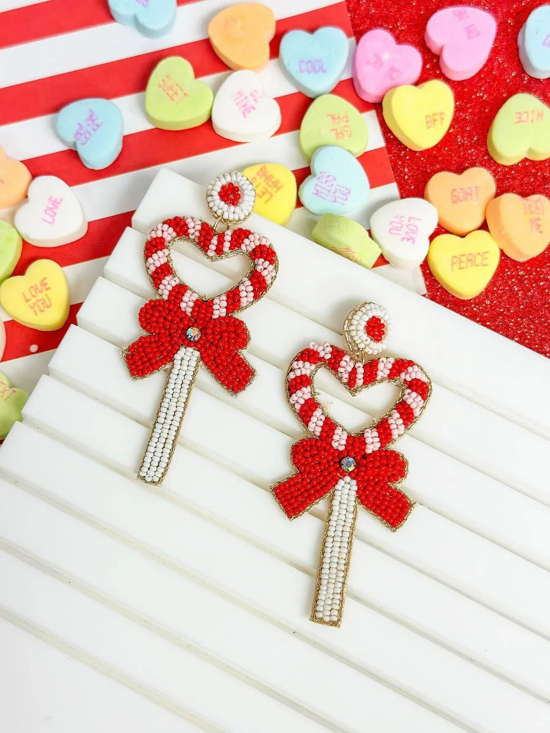 Womens - PREORDER: Heart Wand Beaded Dangle Earrings