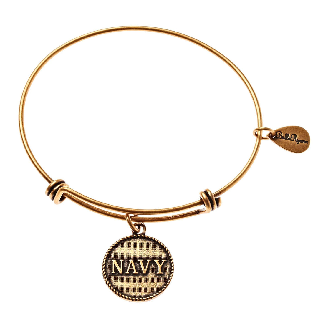 Bracelet - BellaRyann - Navy Expandable Bangle Charm Bracelet In Gold