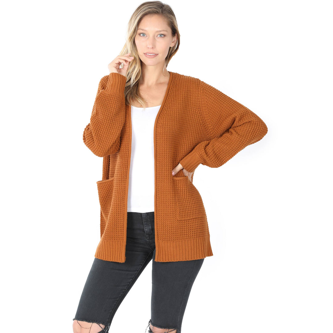 Cardigan - LOW GAUGE WAFFLE OPEN CARDIGAN SWEATER