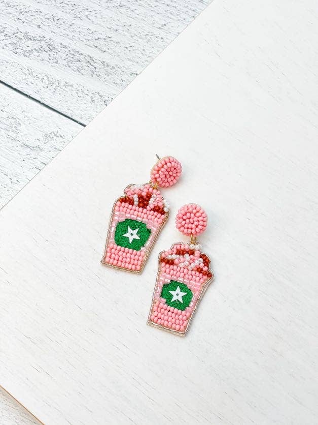 Earrings - Frappe Pink Coffee Beaded Dangles