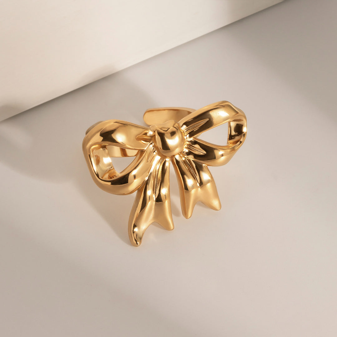 18K Gold-Plated Stainless Steel Bow Ring-Ever Joy