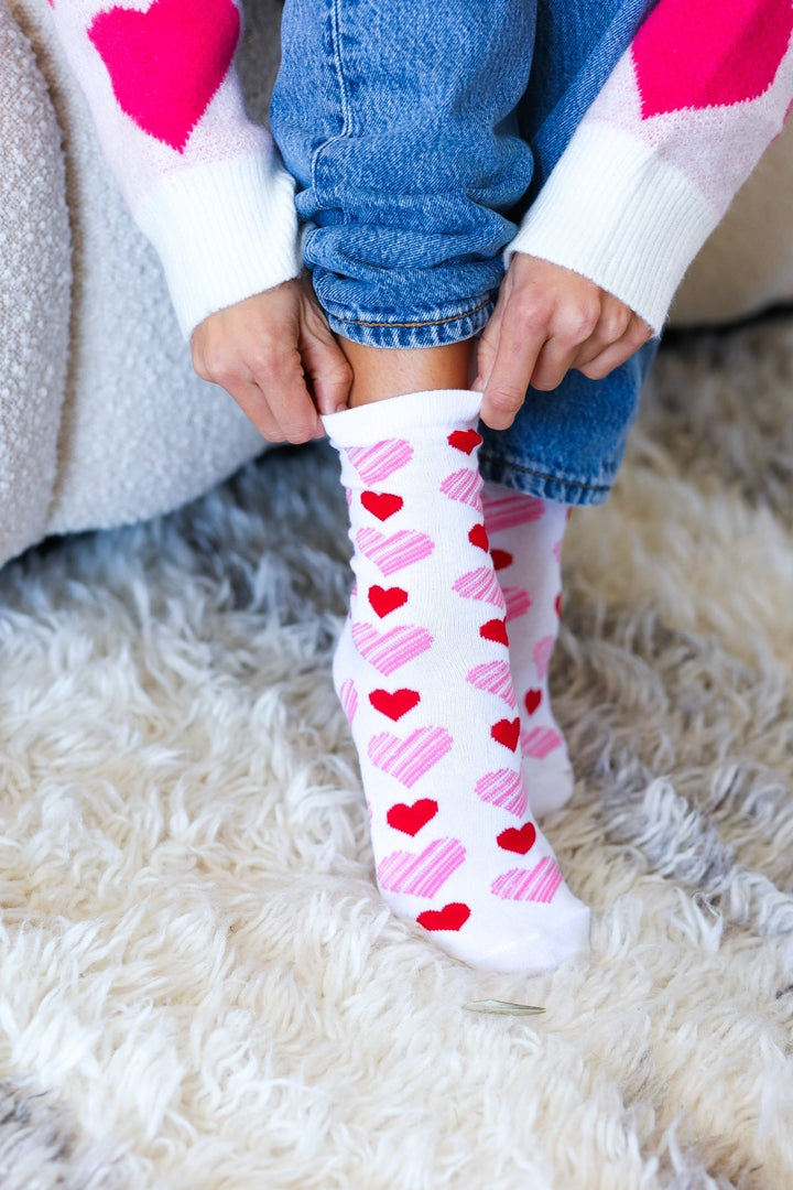 Pink & Red Hearts Crew Socks