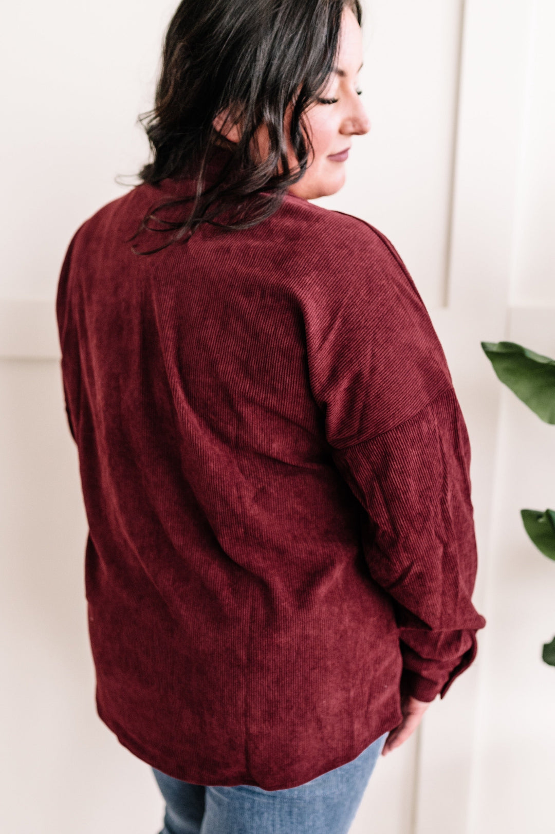 09.20 Long Sleeve Button Front Corduroy Top In Wine-Ever Joy