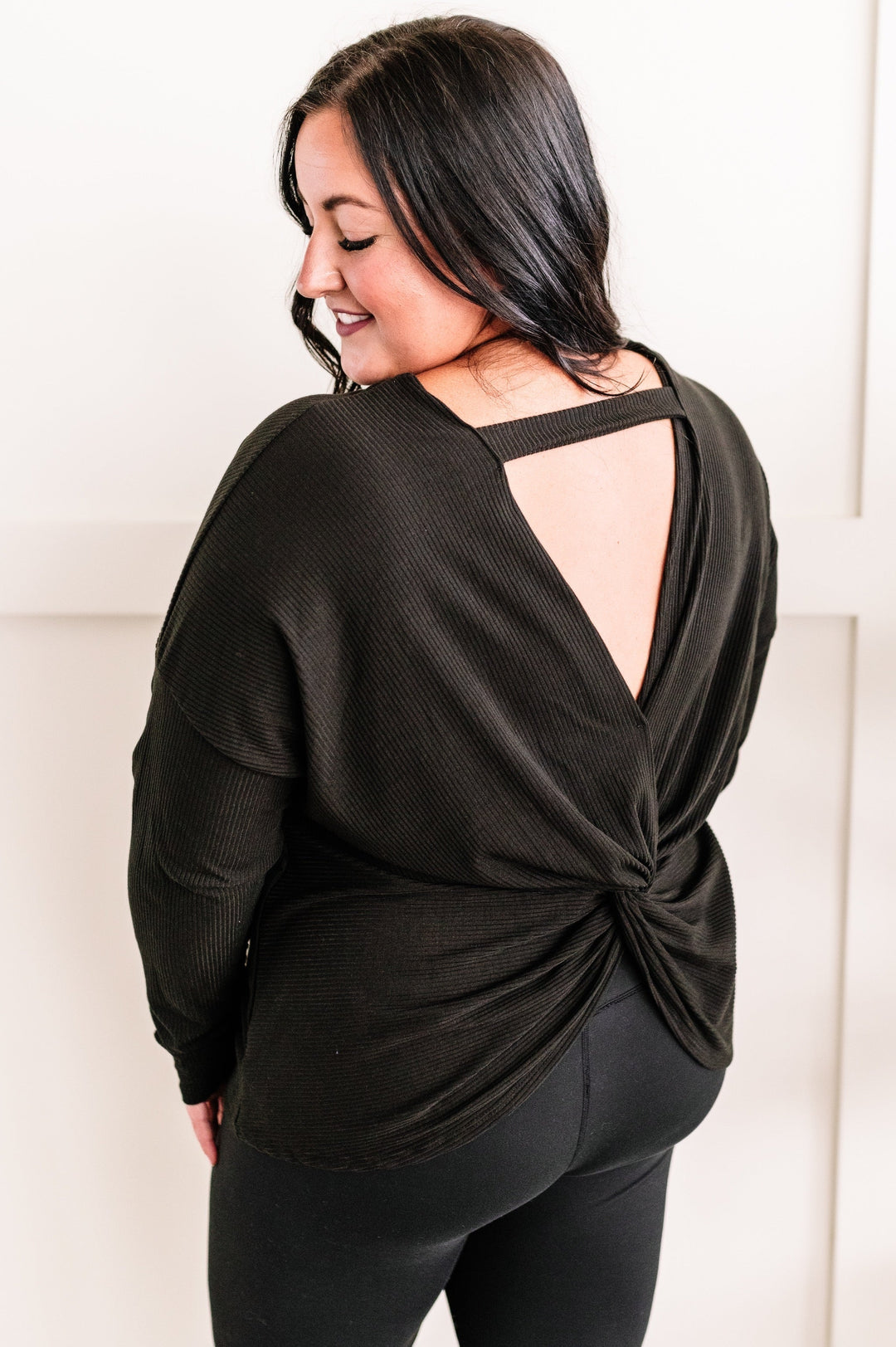 09.20 Long Sleeve Twist Back Top In Midnight Black-Ever Joy