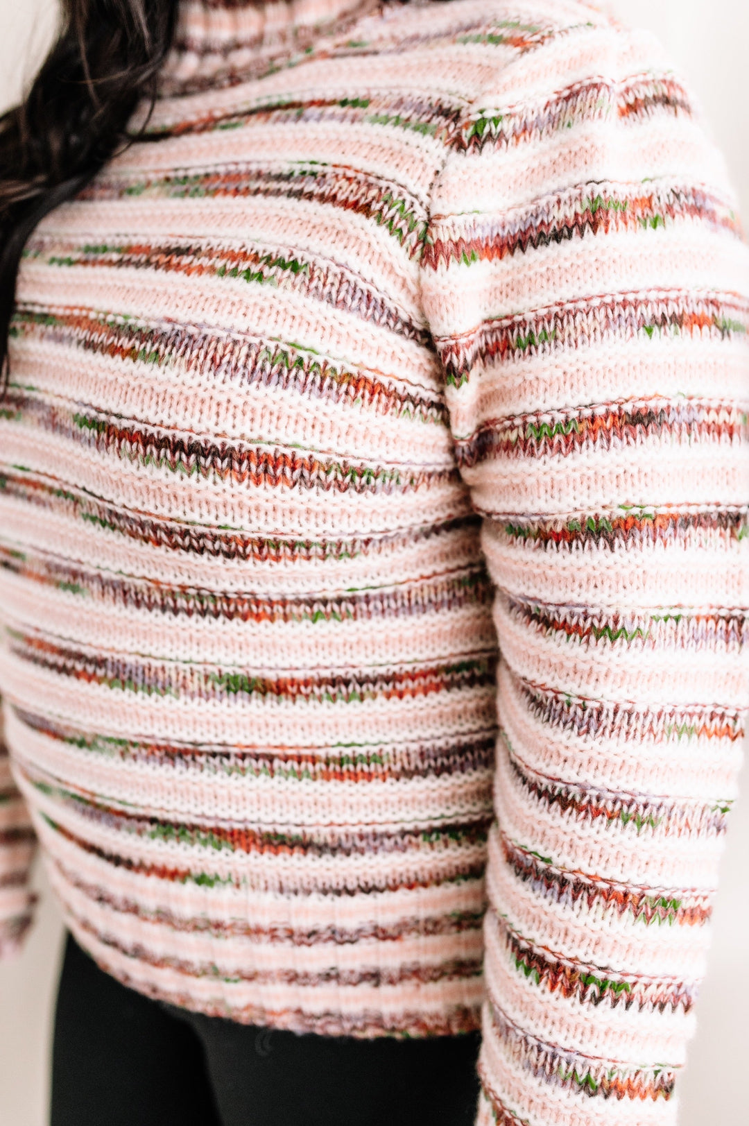 09.22 Mock Neck Knit Sweater In Multi Color Stripes-Ever Joy