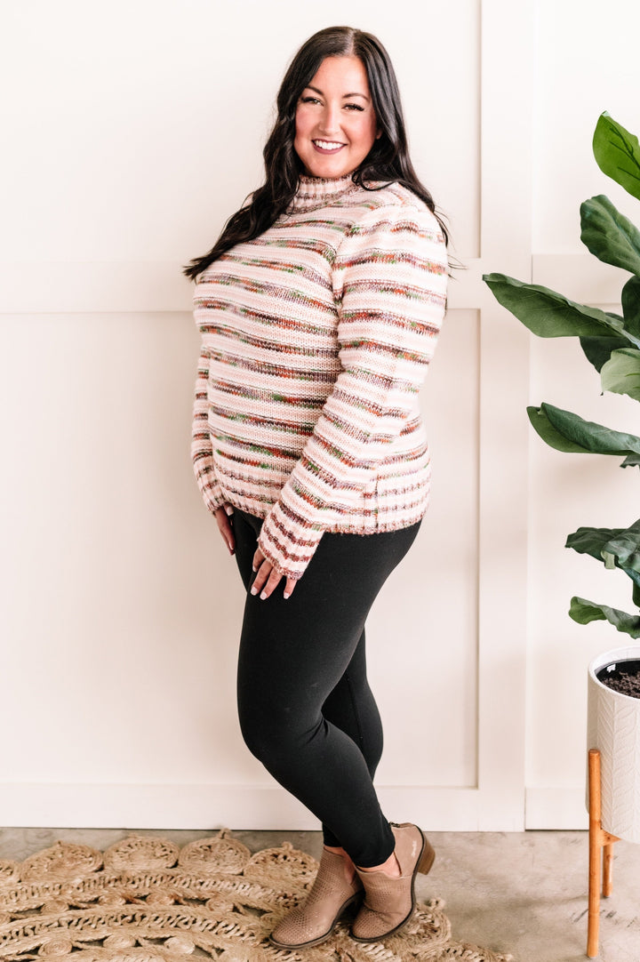 09.22 Mock Neck Knit Sweater In Multi Color Stripes-Ever Joy
