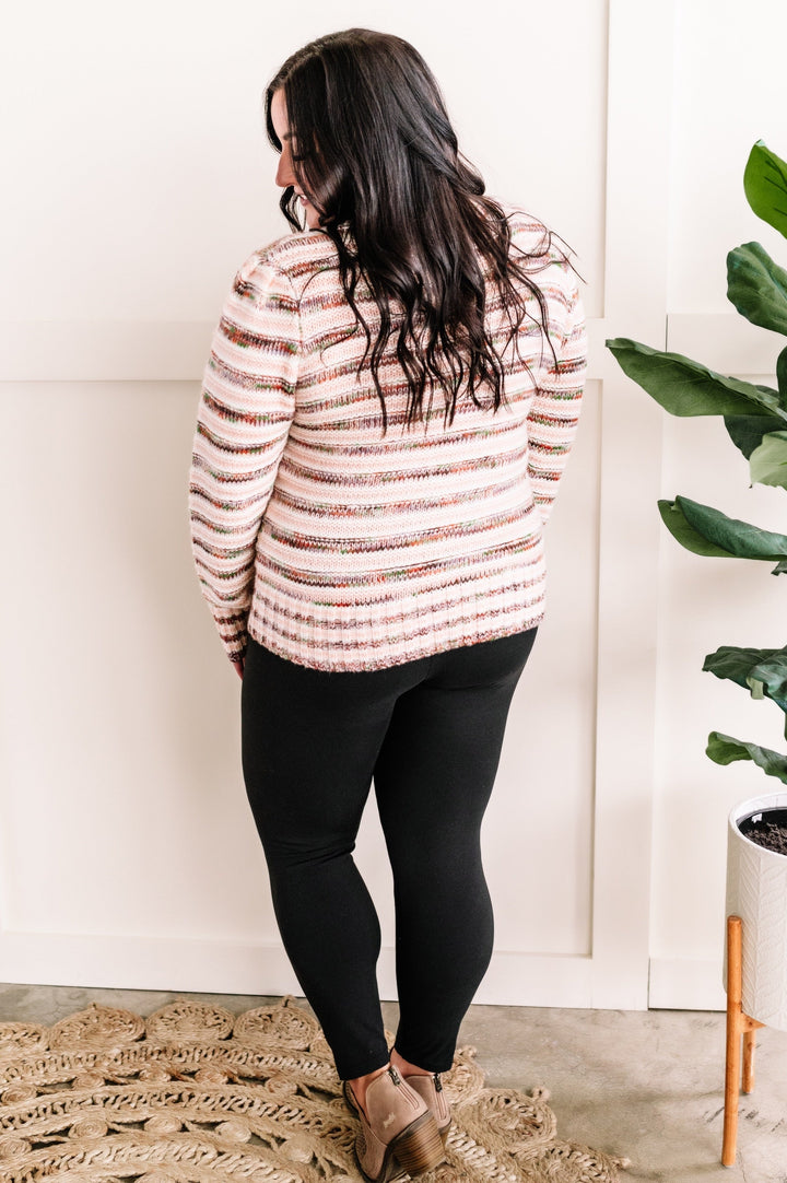 09.22 Mock Neck Knit Sweater In Multi Color Stripes-Ever Joy