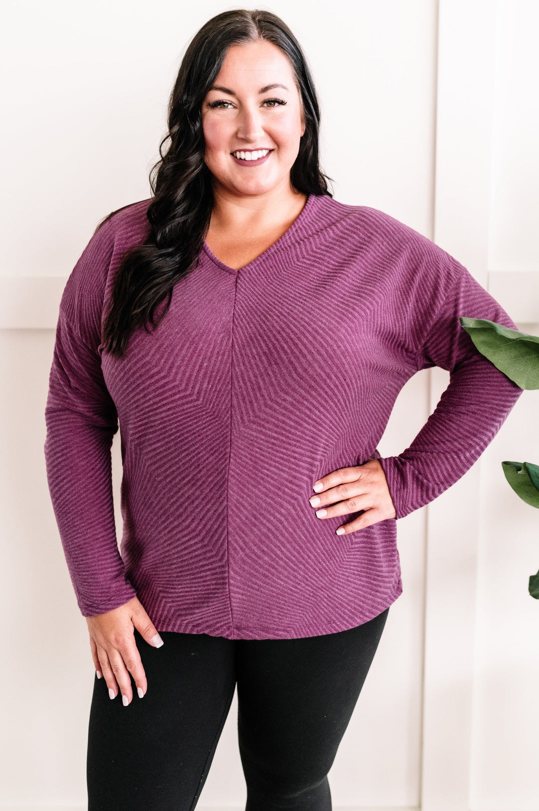 09.22 V Neck Drop Shoulder Knit Top In Textured Purple-Ever Joy