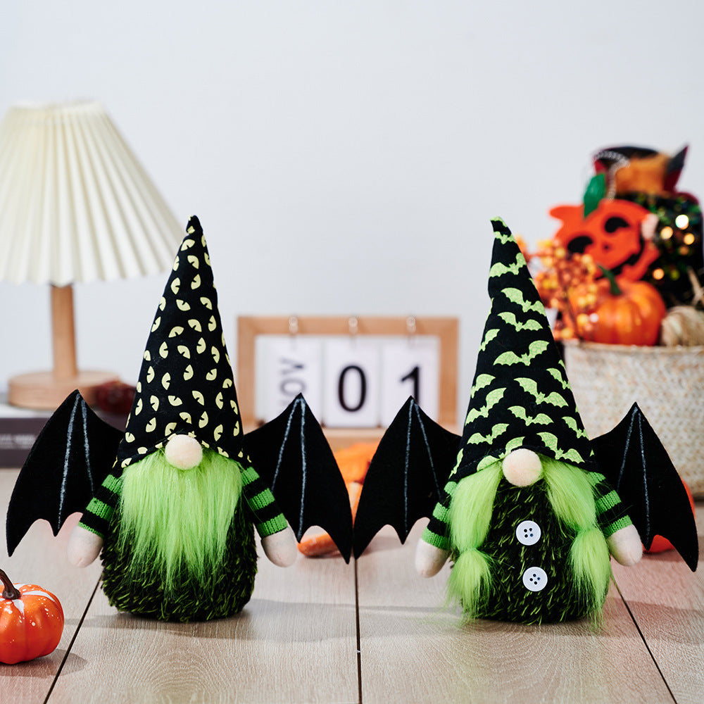 Spooky Pointed Hat Faceless Doll with Bat Wings