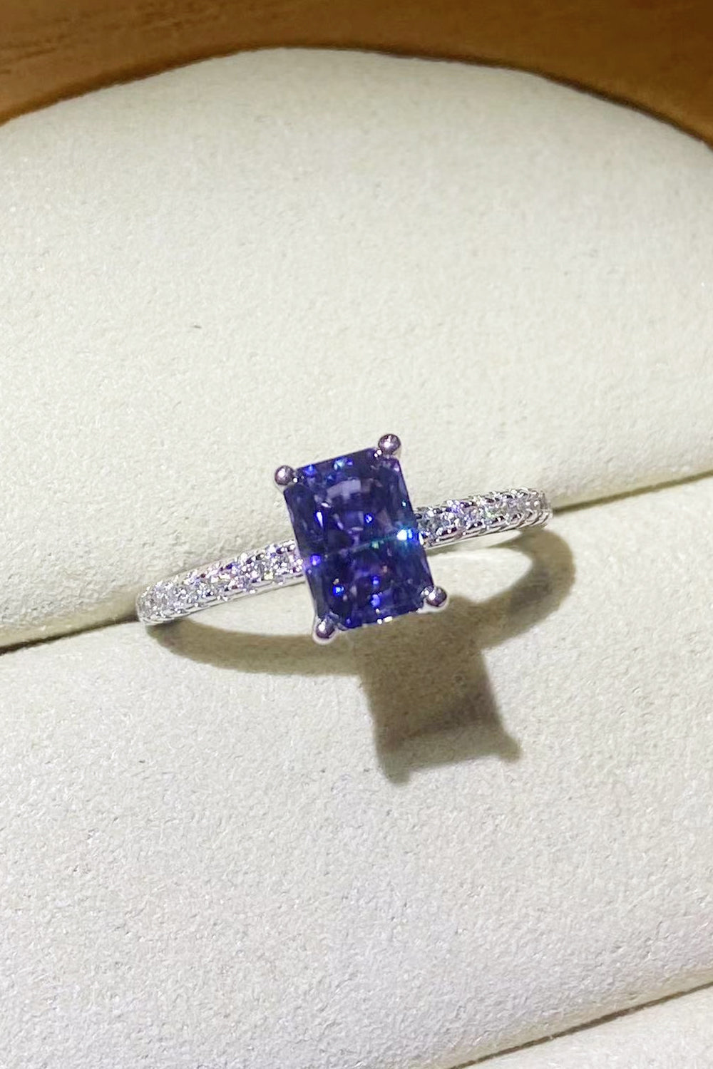 1 Carat Moissanite 925 Sterling Silver Rectangle Ring in Blue-Ever Joy