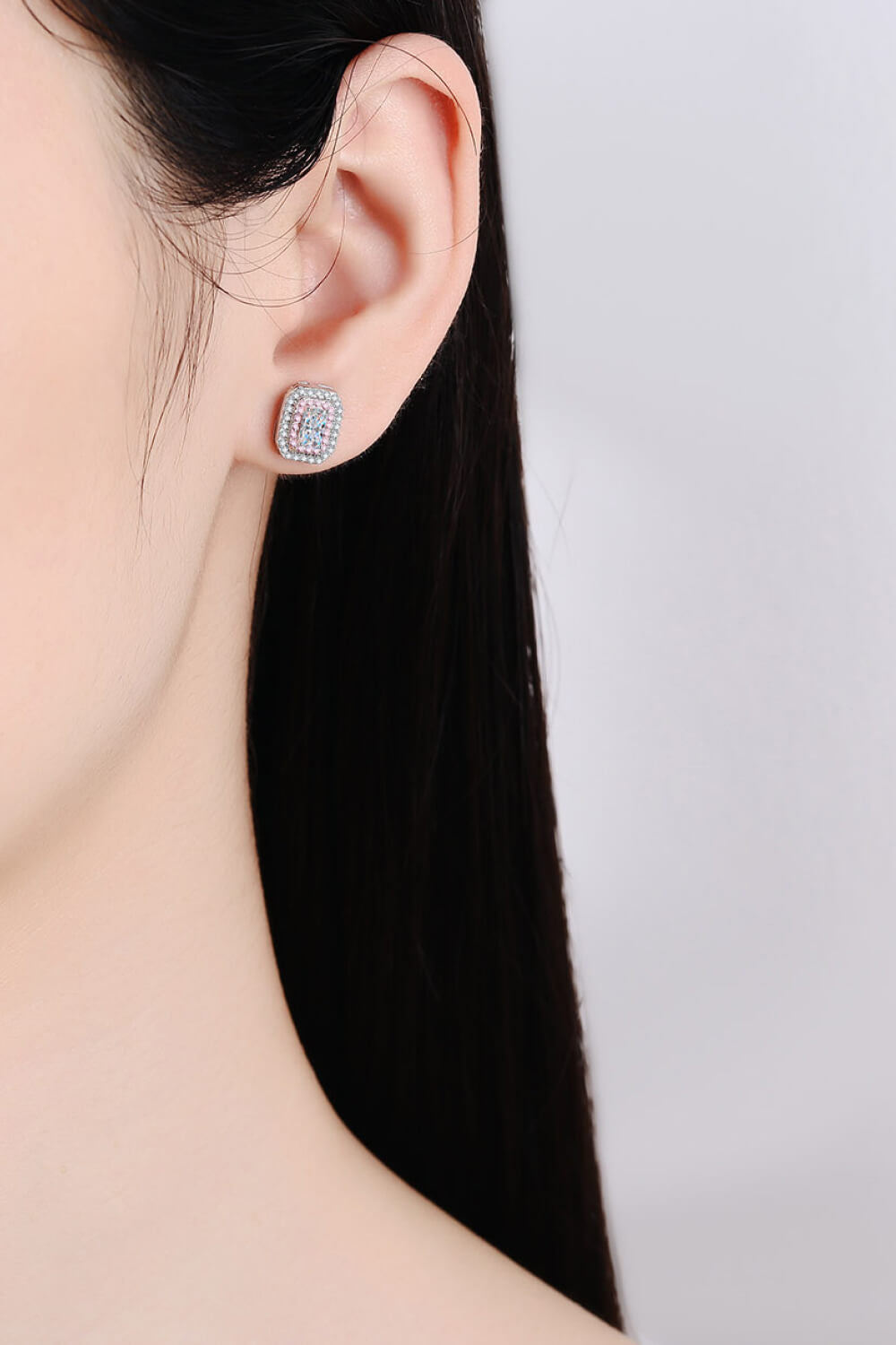 1 Carat Moissanite and Zircon Contrast Geometric Stud Earrings-Ever Joy