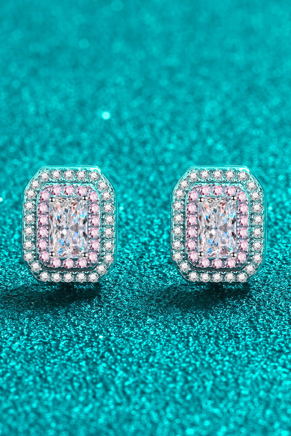 1 Carat Moissanite and Zircon Contrast Geometric Stud Earrings-Ever Joy