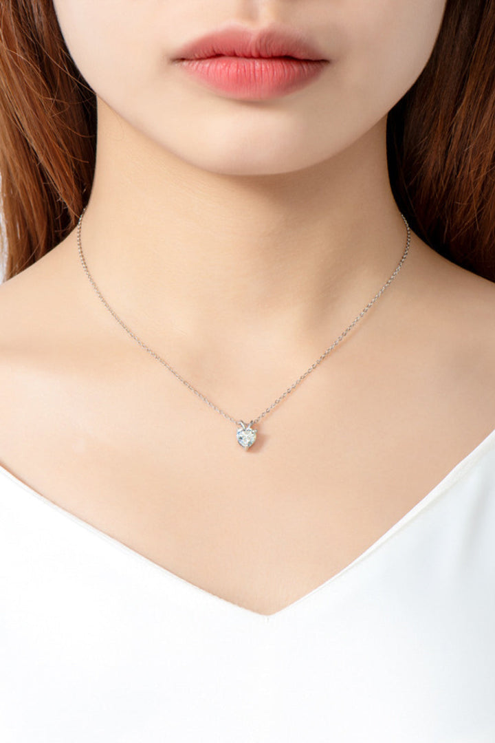 1 Carat Moissanite Heart-Shaped Pendant Necklace-Ever Joy
