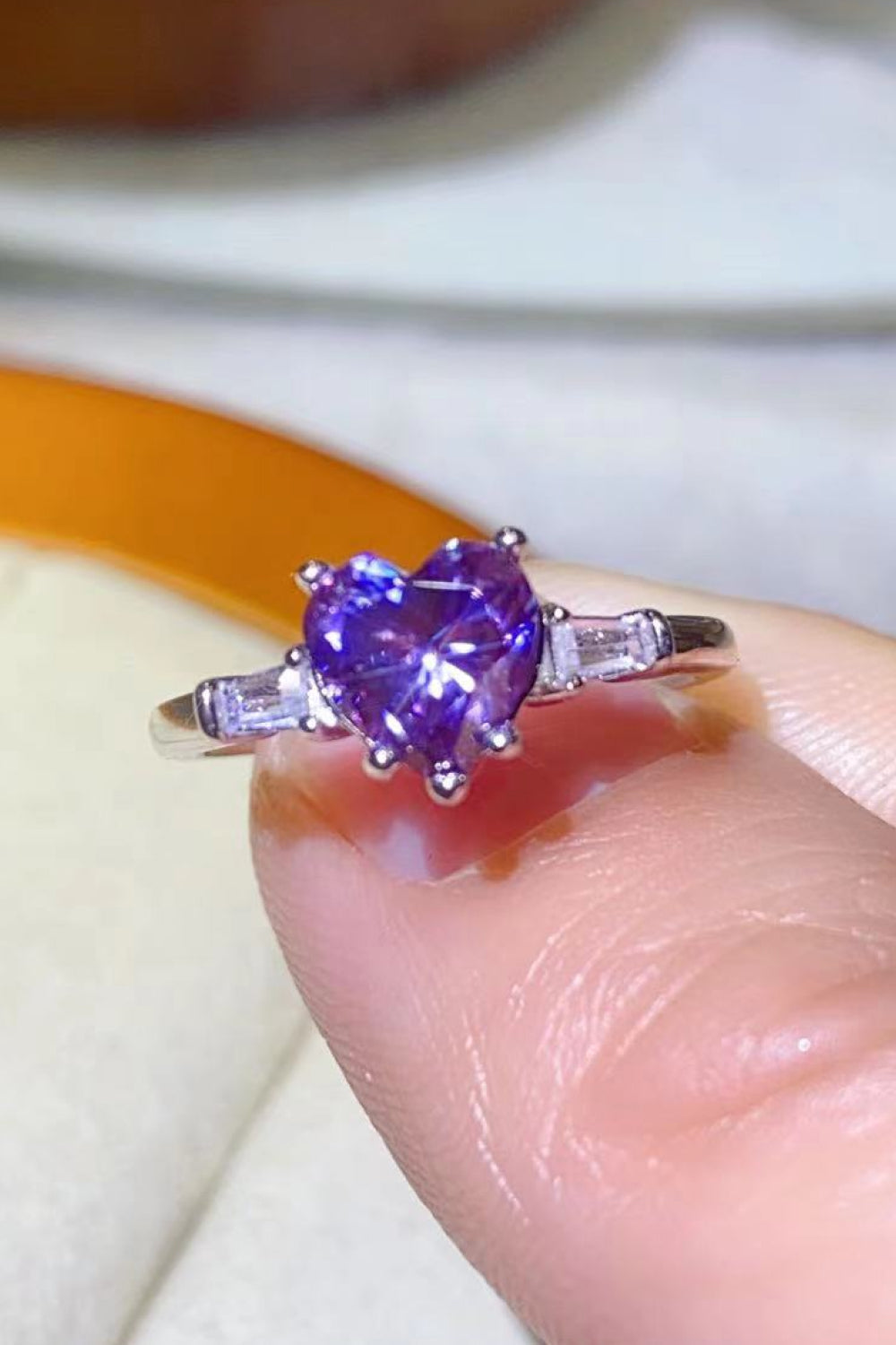 1 Carat Moissanite Heart-Shaped Platinum-Plated Ring in Purple-Ever Joy