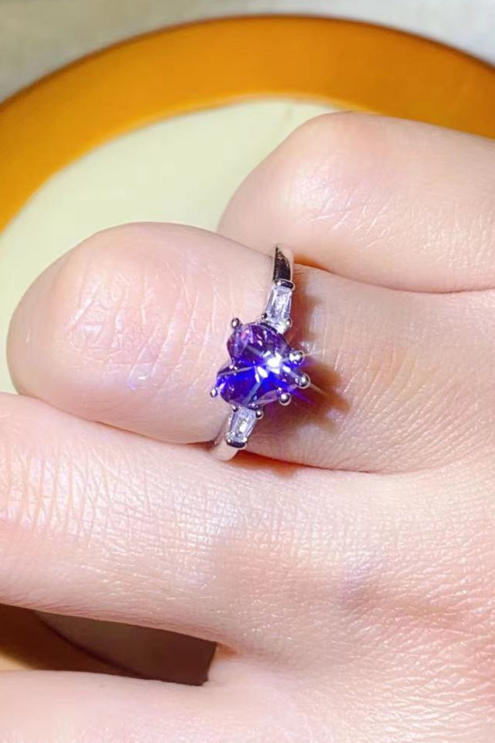 1 Carat Moissanite Heart-Shaped Platinum-Plated Ring in Purple-Ever Joy