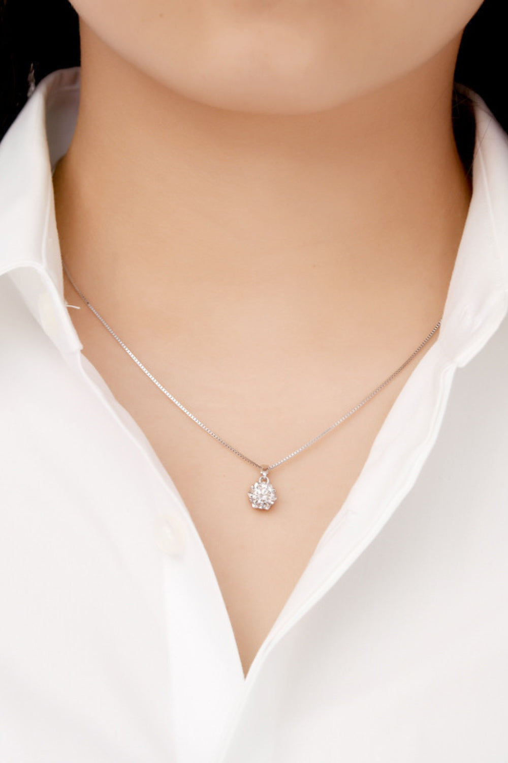 1 Carat Moissanite Pendant Platinum-Plated Necklace-Ever Joy