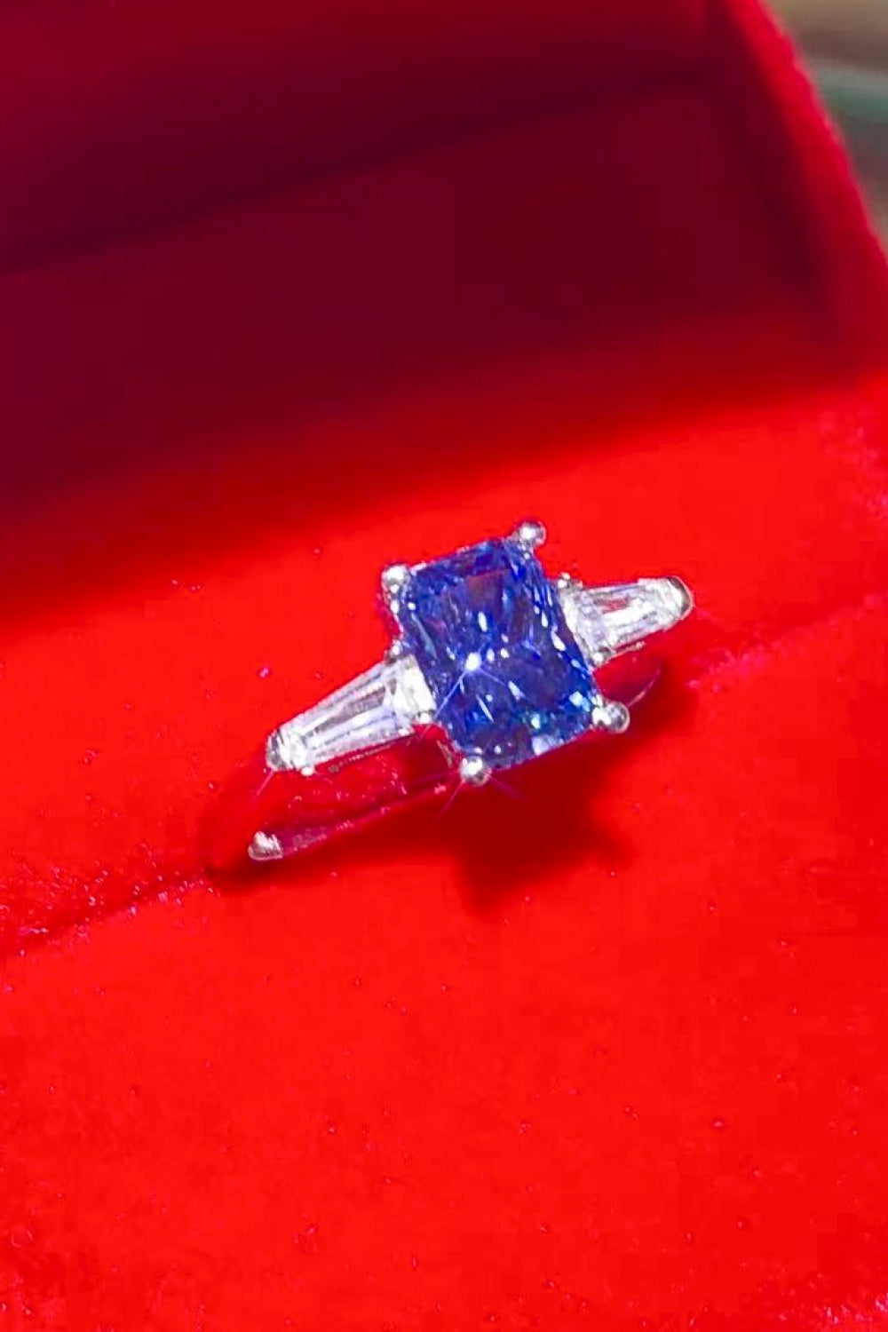 1 Carat Moissanite Platinum-Plated Rectangle Ring in Blue-Ever Joy