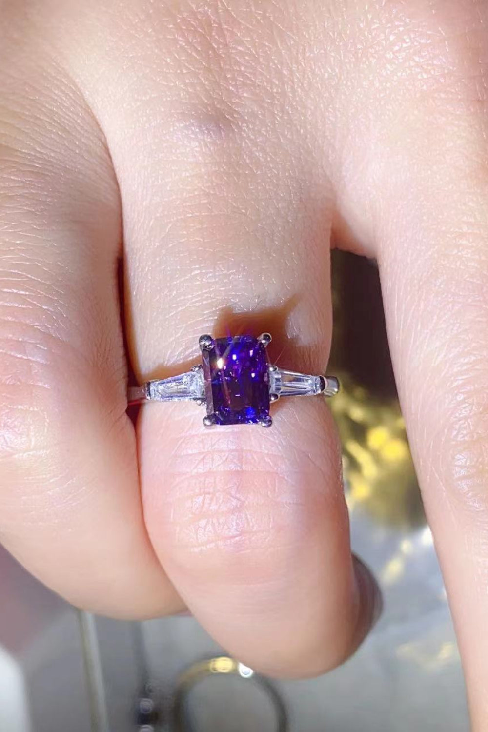 1 Carat Moissanite Platinum-Plated Rectangle Ring in Purple-Ever Joy