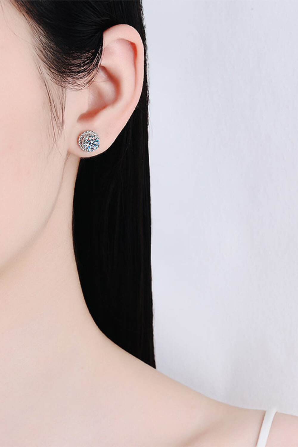 1 Carat Moissanite Rhodium-Plated Round Stud Earrings-Ever Joy