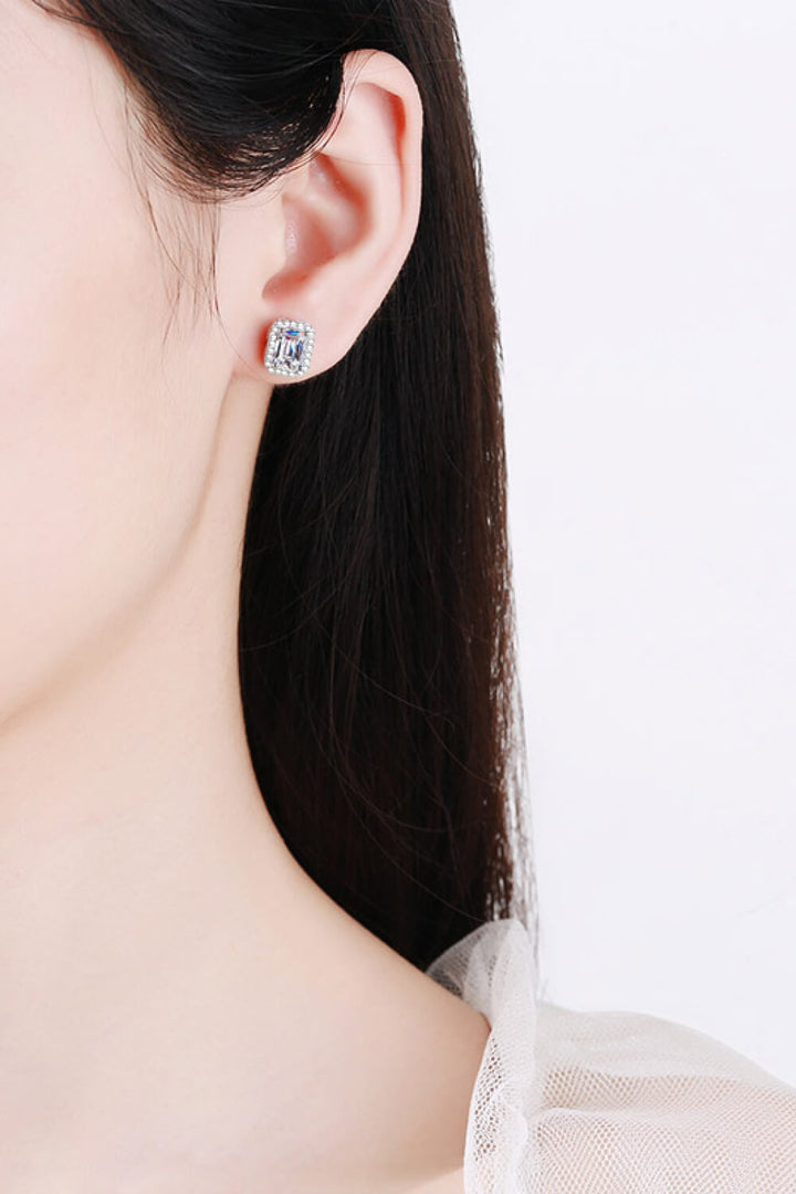 1 Carat Moissanite Rhodium-Plated Square Stud Earrings-Ever Joy