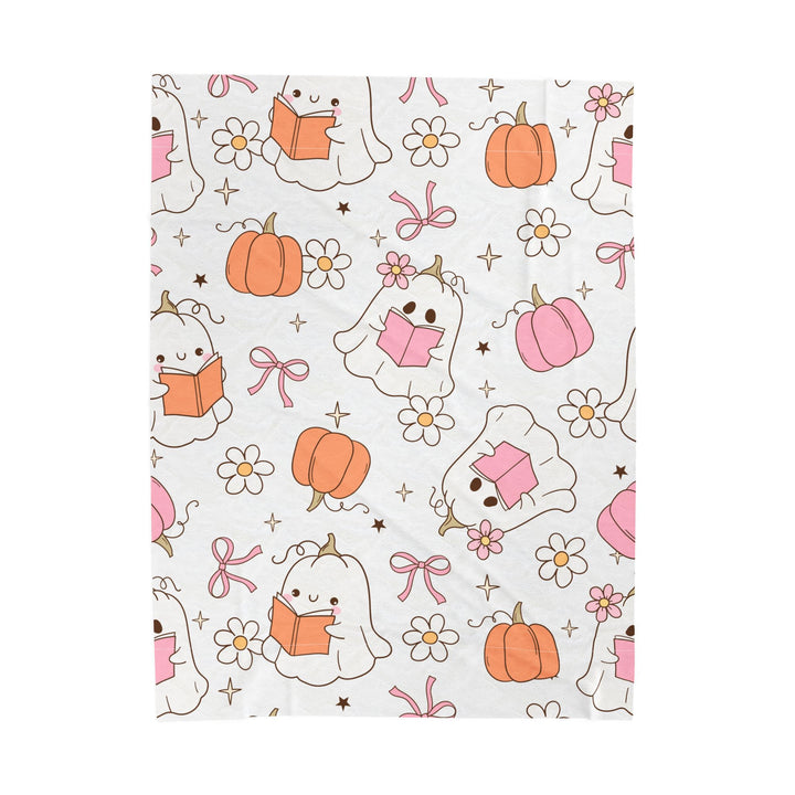 Spooky Cute Bookish Ghost Blanket – Pastel Halloween Fall Throw for Readers