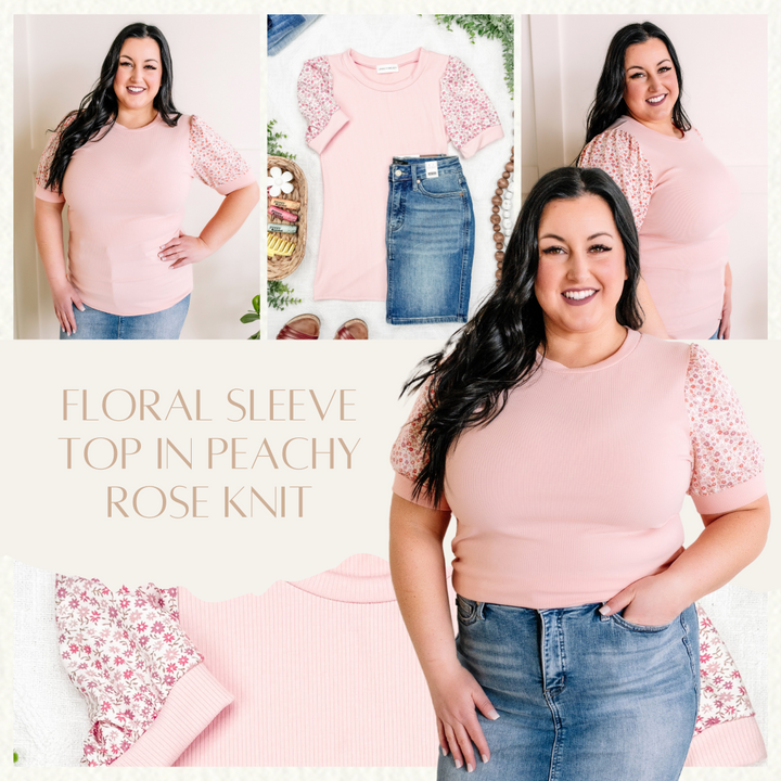 Floral Sleeve Top In Peachy Rose Knit