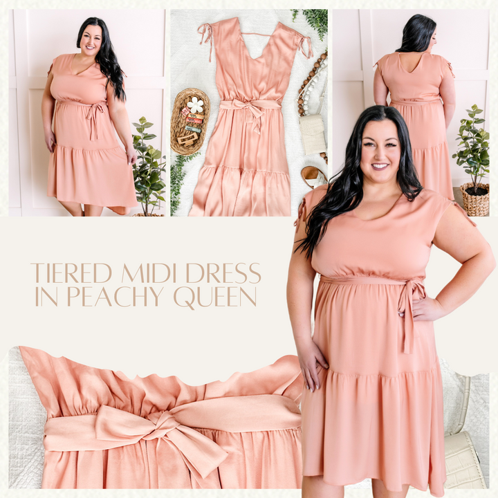 Tiered Midi Dress In Peachy Queen