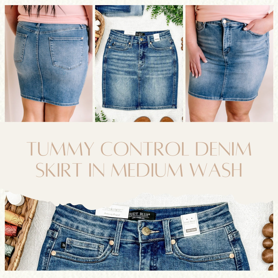 Tummy Control Denim Skirt In Medium Wash