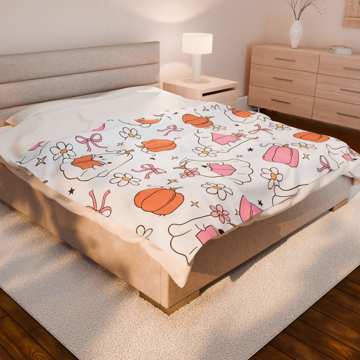 Spooky Cute Bookish Ghost Blanket – Pastel Halloween Fall Throw for Readers