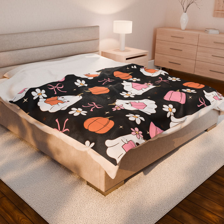 Spooky Cute Bookish Ghost Blanket – Pastel Halloween Fall Throw for Readers