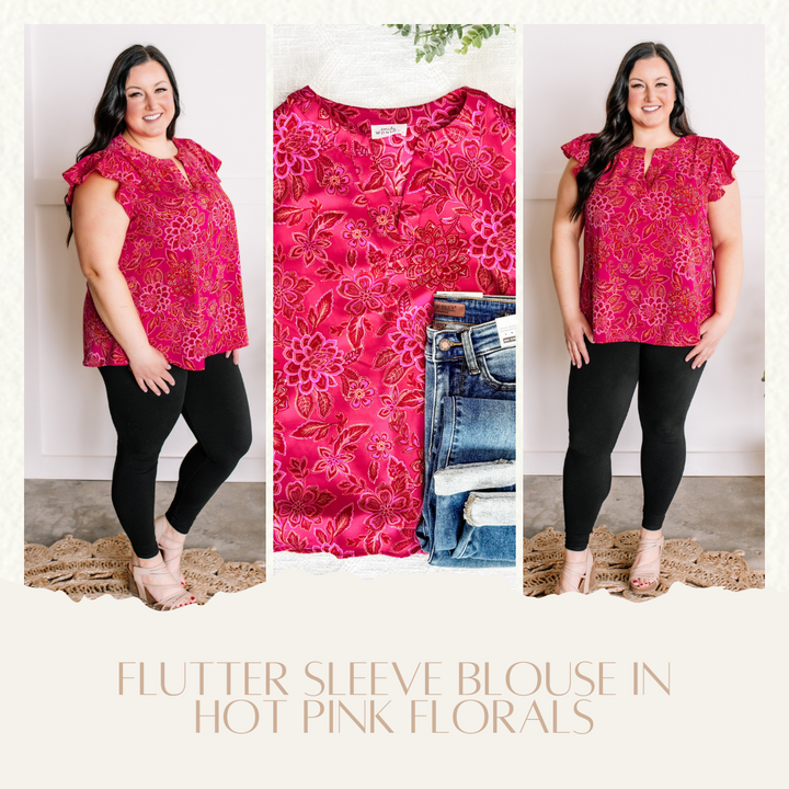 Flutter Sleeve Blouse In Hot pink Florals