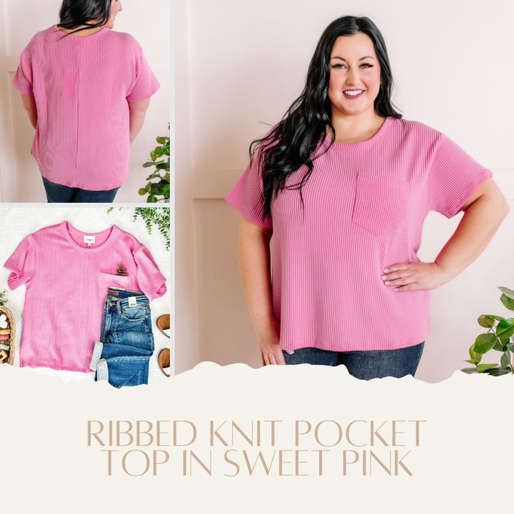 Ribbed Knit Pocket Top In Sweet Pink