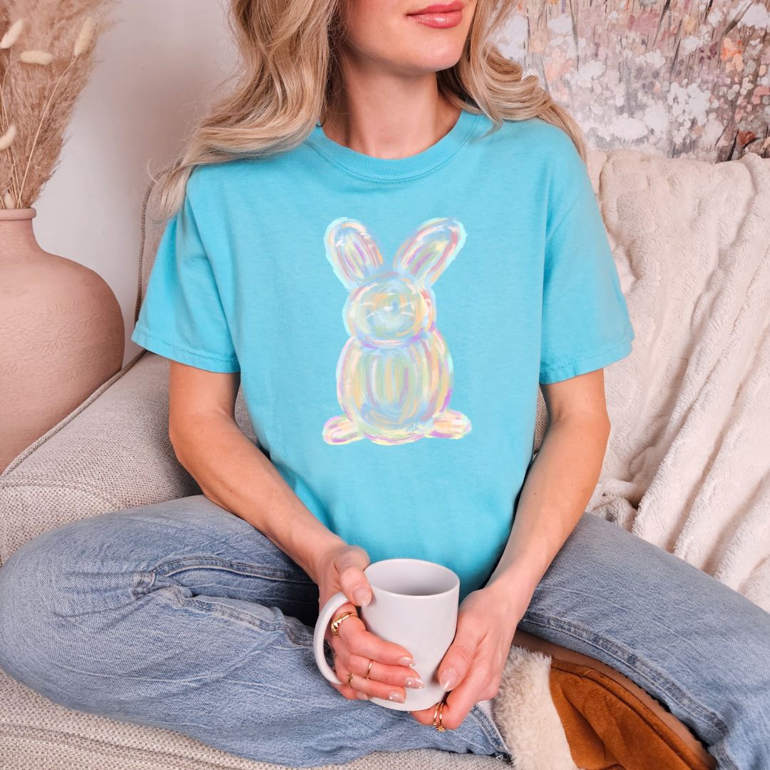 Womens - PREORDER: Watercolor Bunny Graphic Tee In Lagoon