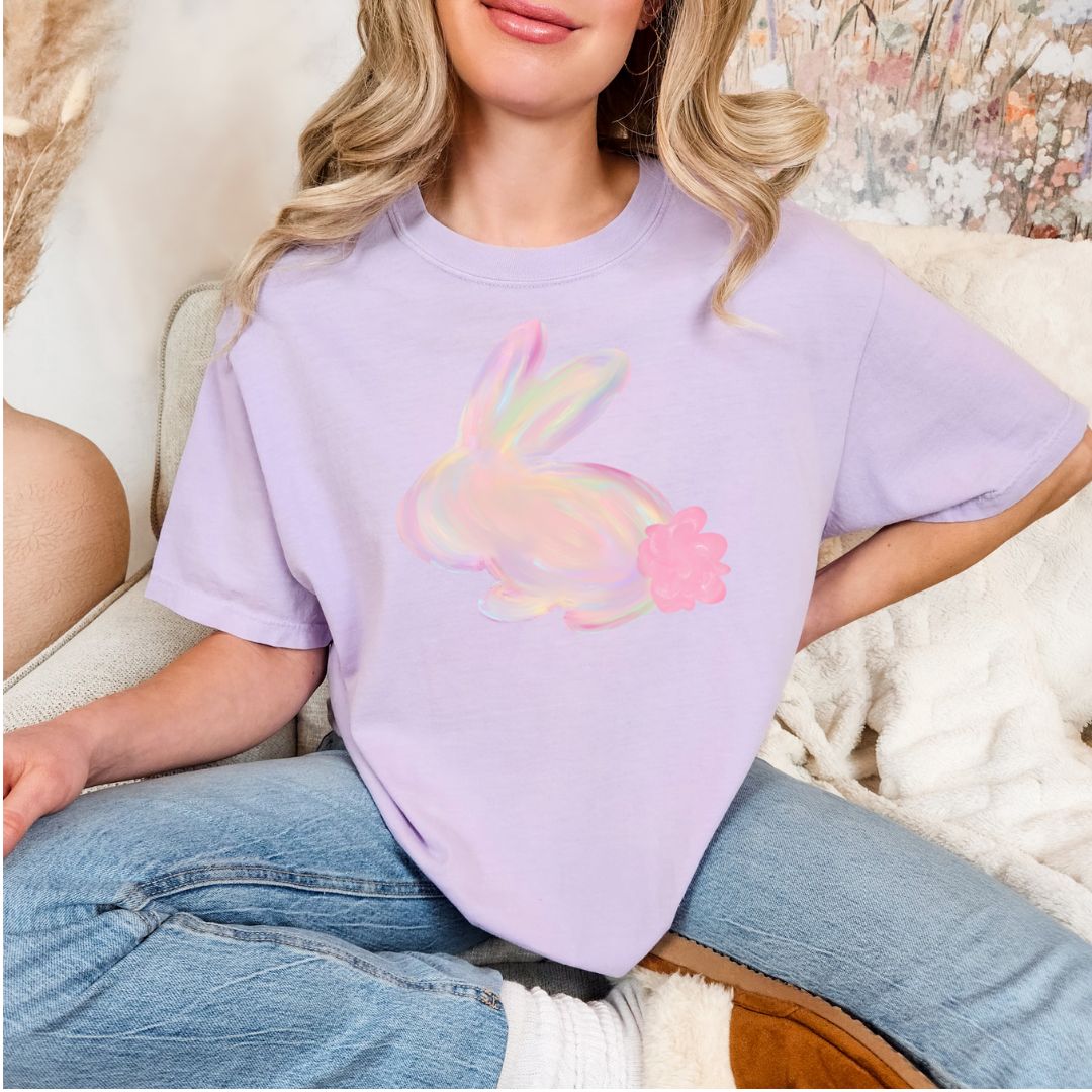 Womens - PREORDER: Watercolor Bunny Graphic Tee In Orchid
