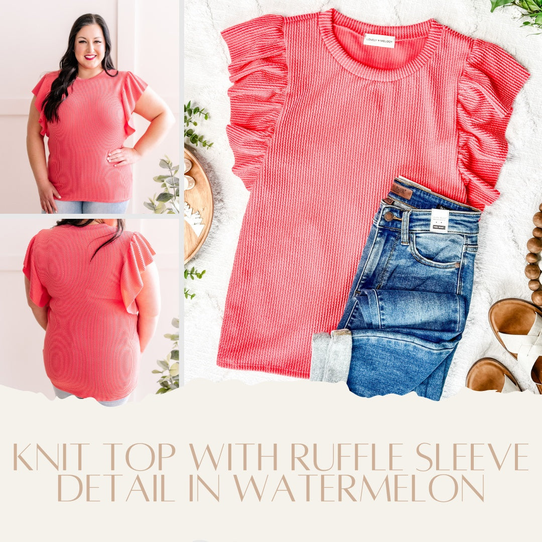 Knit Top With Ruffle Sleeve Detail In Watermelon