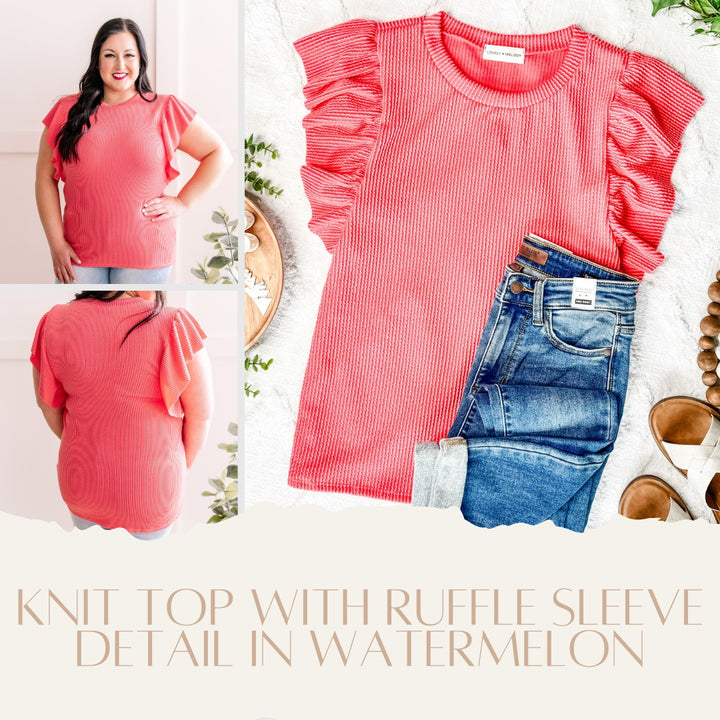 Knit Top With Ruffle Sleeve Detail In Watermelon