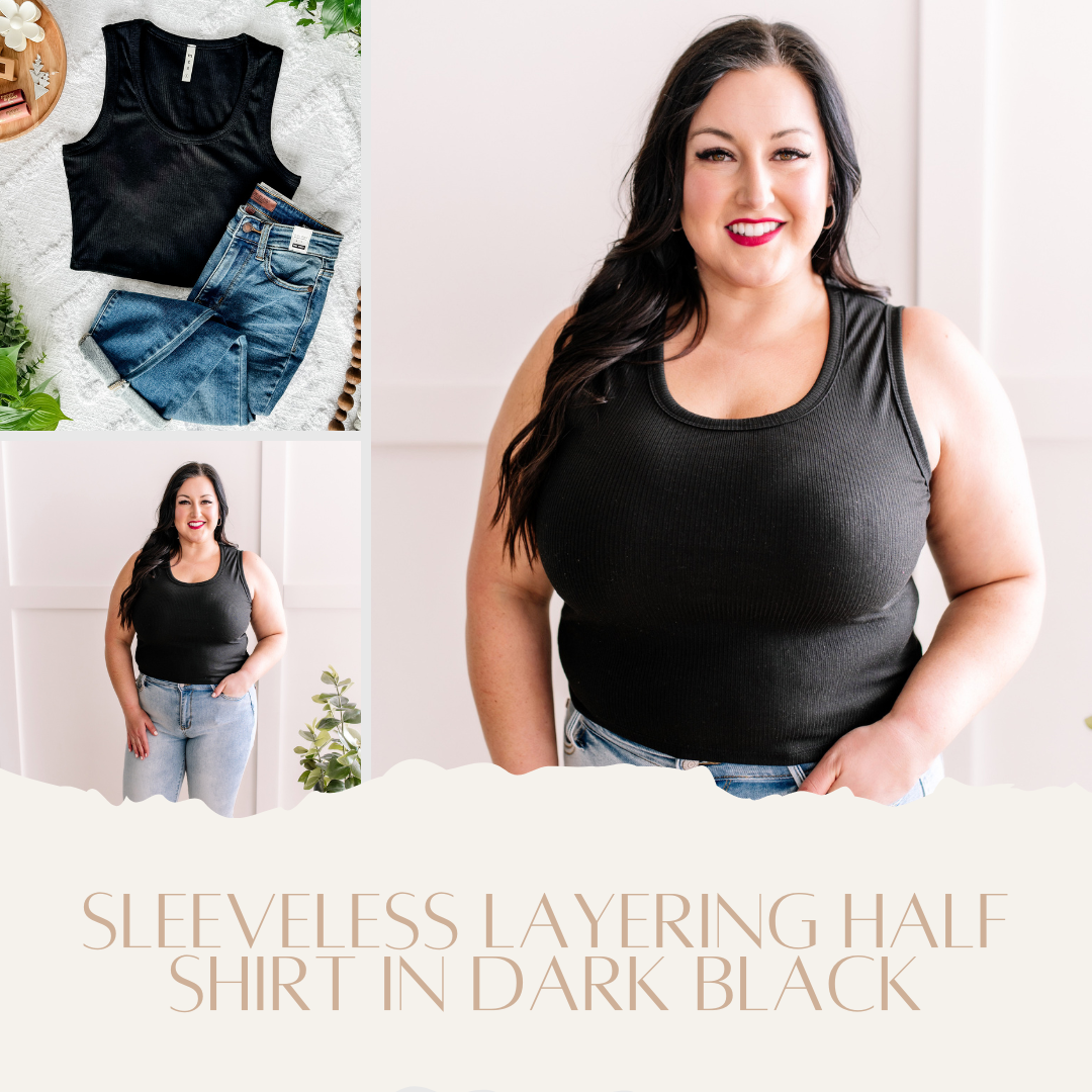 Sleeveless Layering Half Shirt In Dark Black