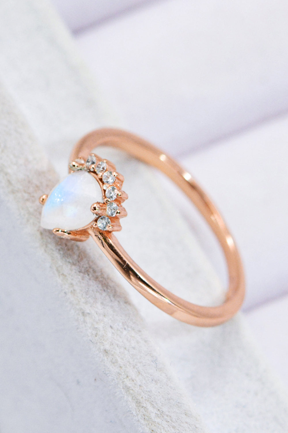 18K Rose Gold-Plated Pear Shape Natural Moonstone Ring-Ever Joy