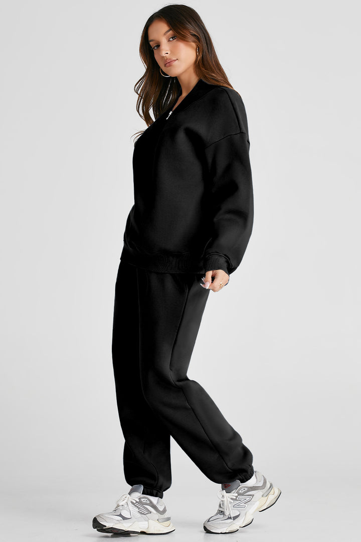 Quarter Zip Long Sleeve Top and Pants Set