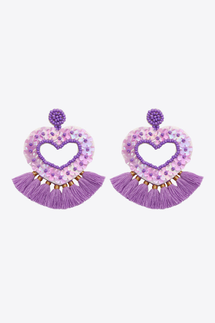 2-Pair Boho Style Heart Tassel Dangle Earrings-Ever Joy