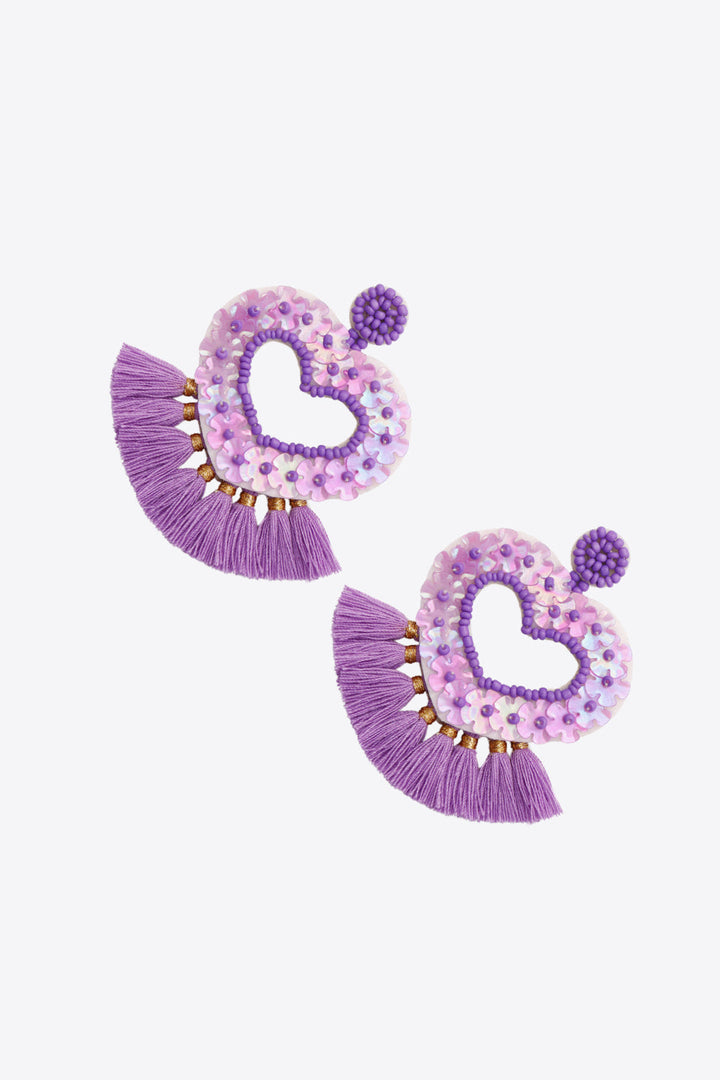 2-Pair Boho Style Heart Tassel Dangle Earrings-Ever Joy