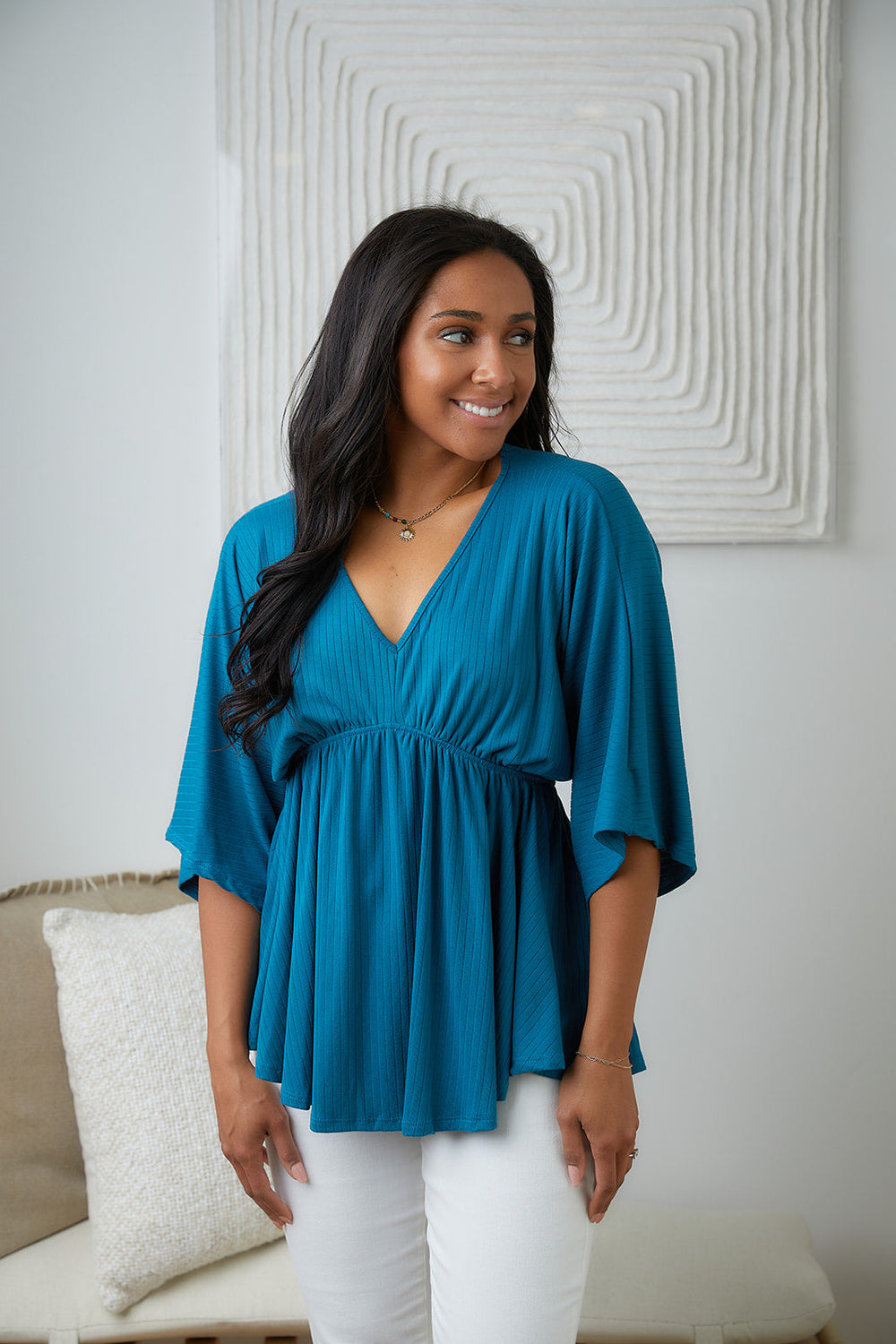 Womens - Storied Moments Draped Peplum Top In Teal