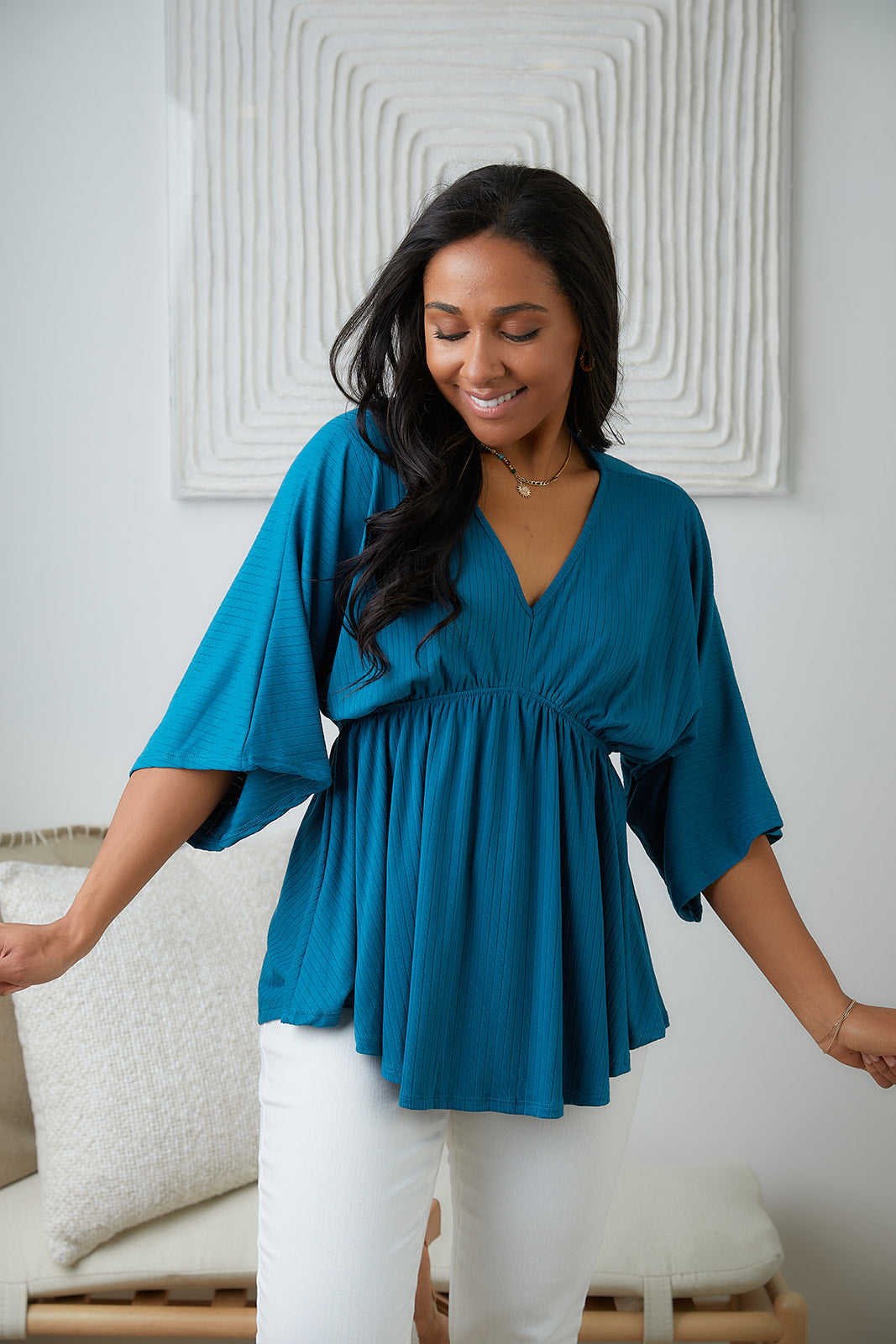 Womens - Storied Moments Draped Peplum Top In Teal