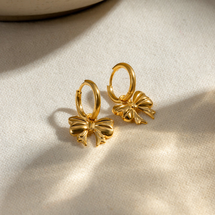 18K Gold-Plated Bow Earrings-Ever Joy