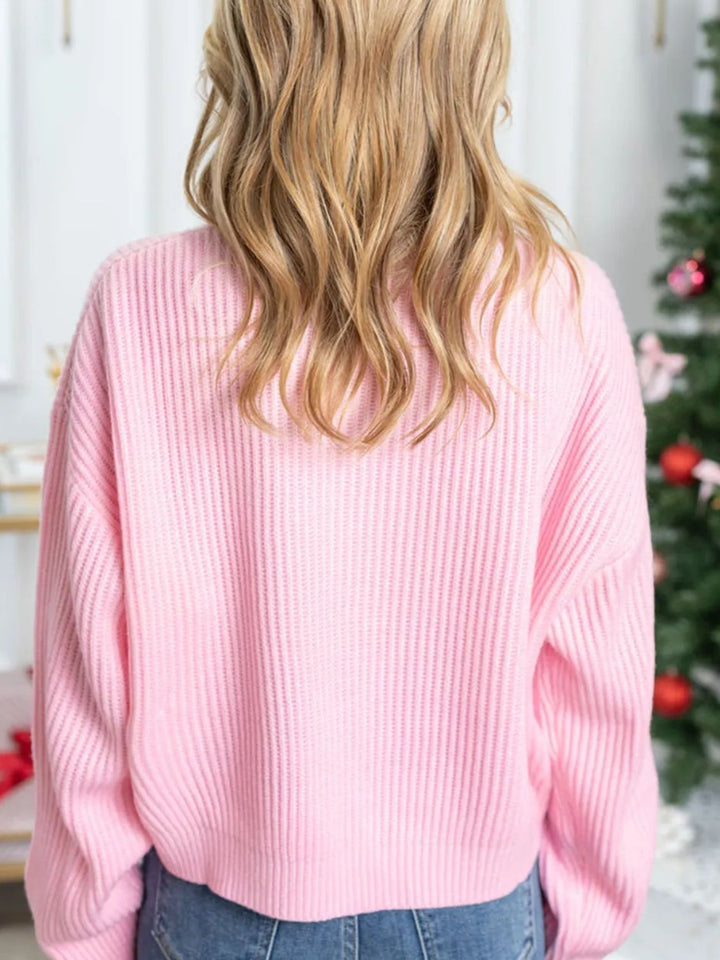 Merry & Bright Pink Round Neck Long Sleeve Sweater